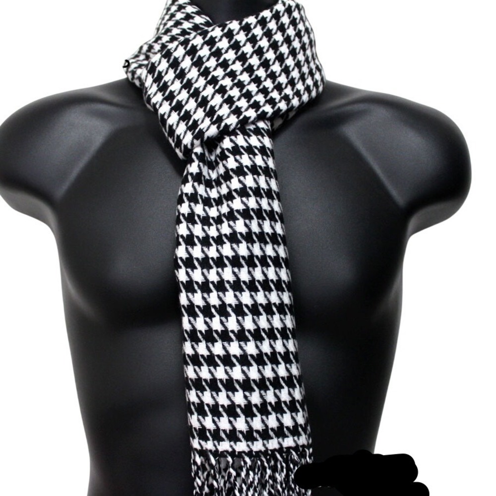 (A7) Houndstooth Scarf Black White Unisex Fringe Wrap Shawl RN 148206